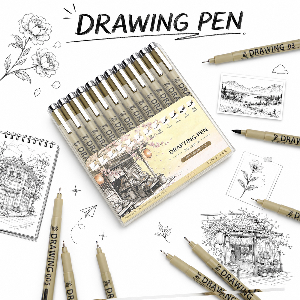 12 Size Fine Line Micron Pens  – обзор и цена Interior Design Drawing